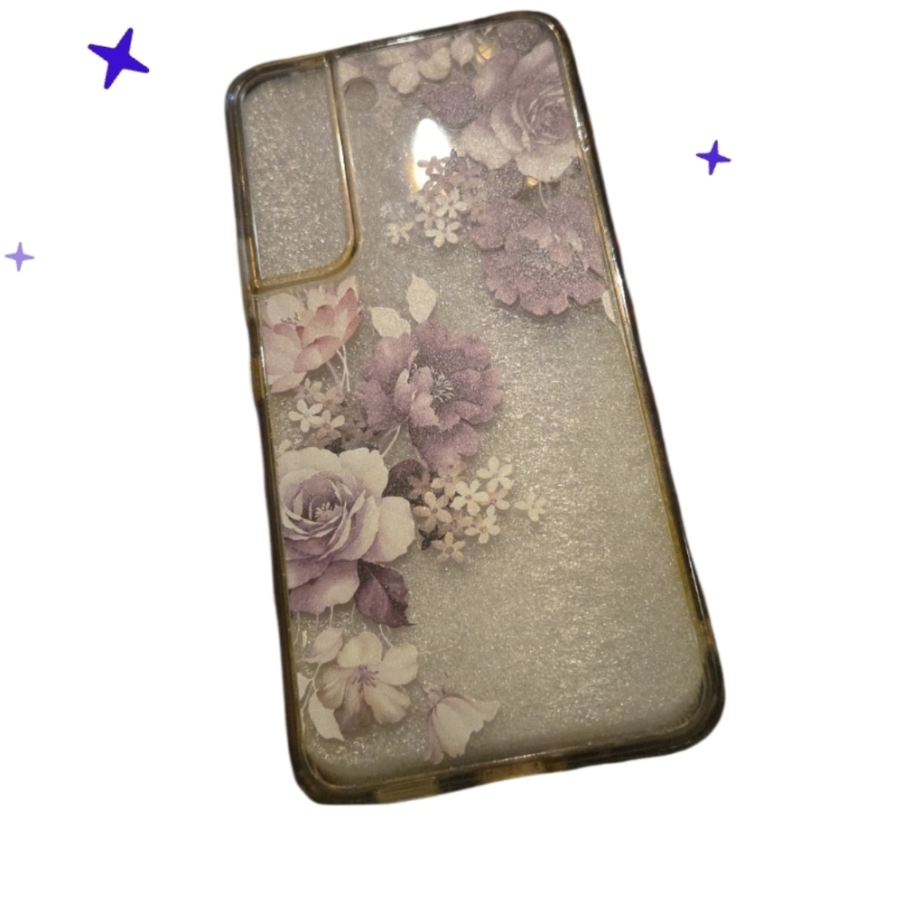 Samsung S22 Purple Floral Rose Pattern Phone Case - Clear Jelly